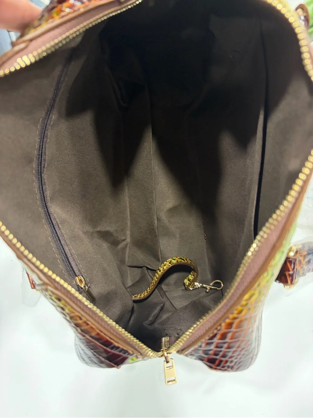 The Emerald Gradient Croc-Embossed Satchel - Green Brown NWOT